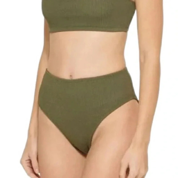 DKNY Women's Textured High Waist Bikini Bottom Swimsuit Moss Green Size L NWT - Picture 1 of 10